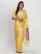 Shree Shyam Fashion Linen Cotton Yellow Saree | Grocsy