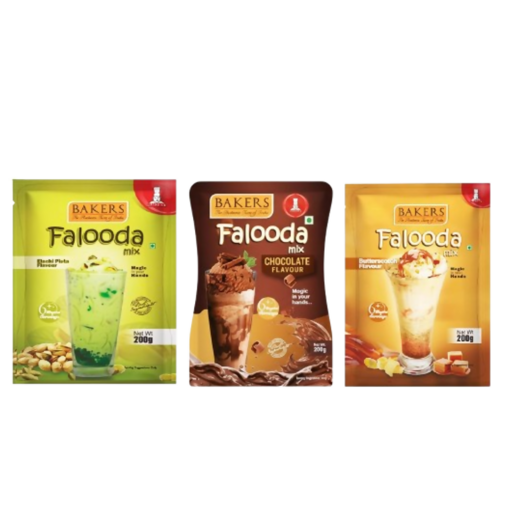 BAKERS Flavour Falooda Mix Powder Combo - Chocolate, Pista, Butter Scotch | Grocsy