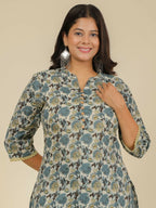 Aramya Straight Soft Cotton Floral Print Women's Kurta Set - Grey | Grocsy