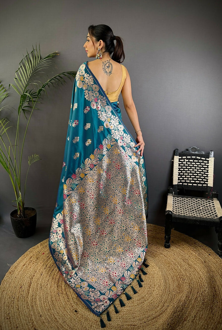 Joban Fashion Meenakari Royal Blue Woven Soft Silk Saree | Grocsy