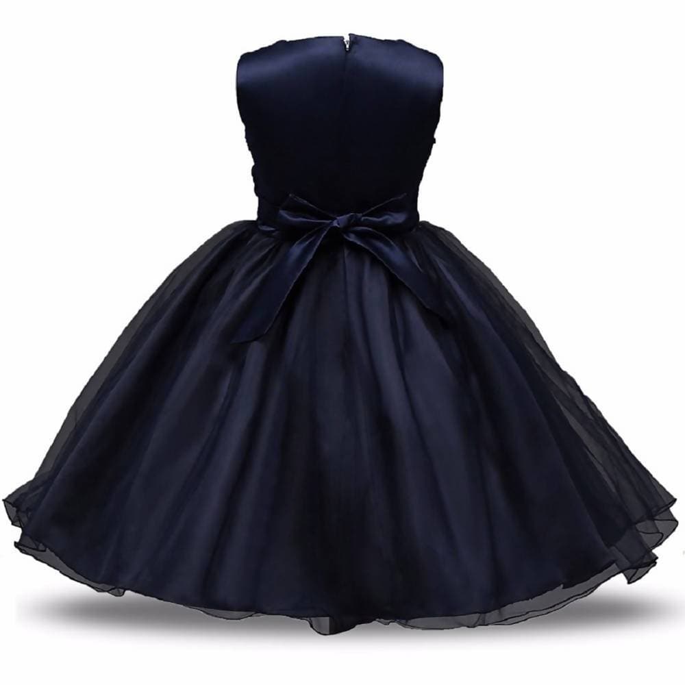 Asmaani Baby Girl's Navy Blue Color Satin A-Line Maxi Full Length Dress (AS-DRESS-22044) | Grocsy