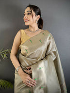 Joban Fashion Beige Peacock & Floral Motifs Tissue Paithani Saree | Grocsy