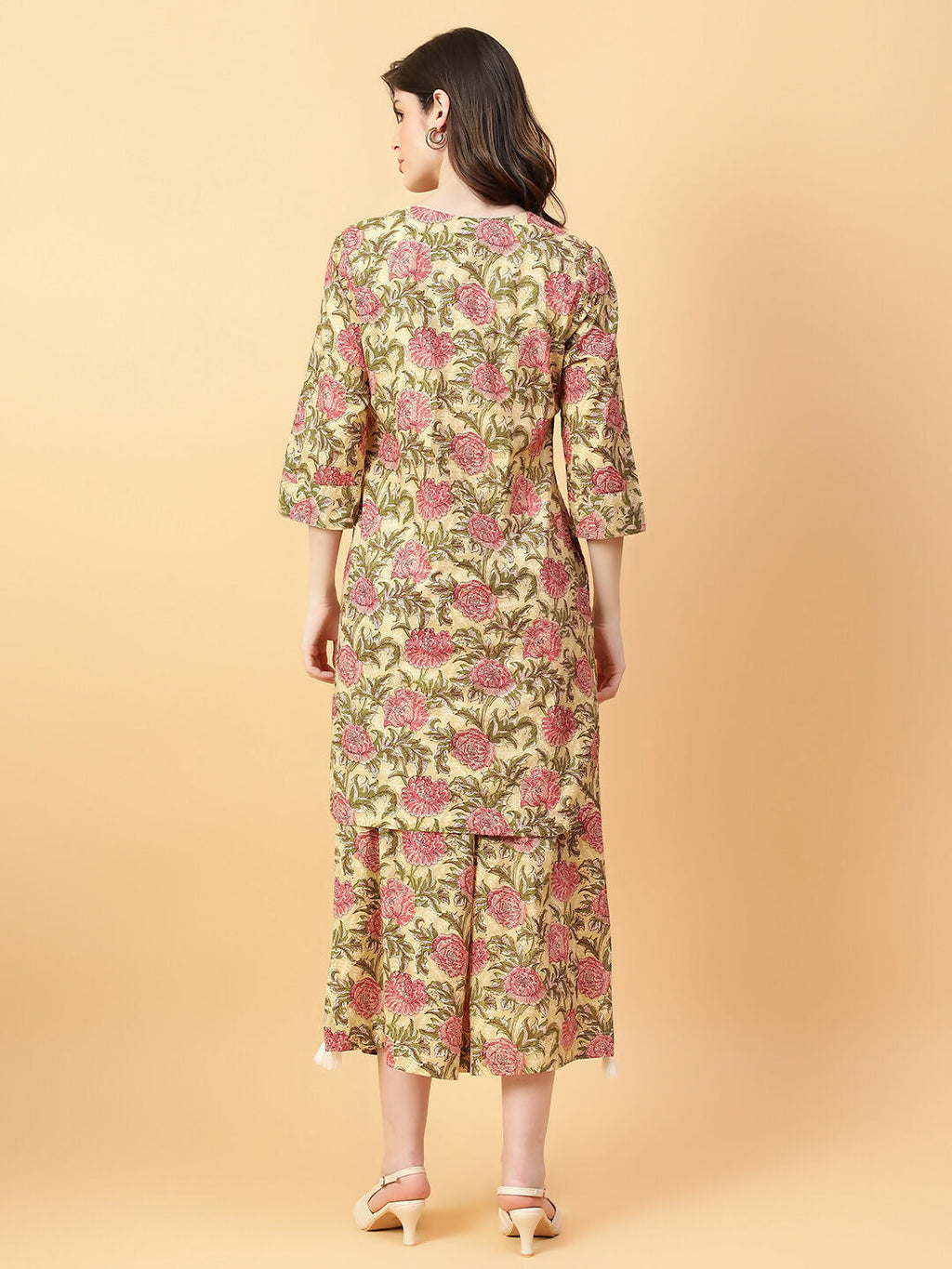Joban Fashion Beige Cotton Printed & Hand Work Co-ord Set | Grocsy