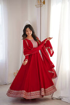 Teeya Creation Maroon Color Vichitra Silk Embroidery Work Party Wear Long Gown | Grocsy