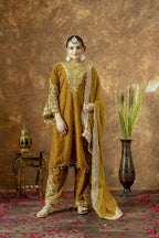 Teeya Creation Yellow Color Velvet Silk Embroidery Work Party Wear Suit | Grocsy