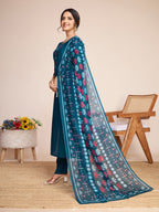 Lorenvalley Rama Chanderi Roman Silk Embroidered with Mirror Work Kurta Set | Grocsy