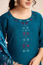 Lorenvalley Rama Chanderi Roman Silk Embroidered with Mirror Work Kurta Set | Grocsy