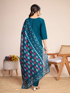 Lorenvalley Rama Chanderi Roman Silk Embroidered with Mirror Work Kurta Set | Grocsy
