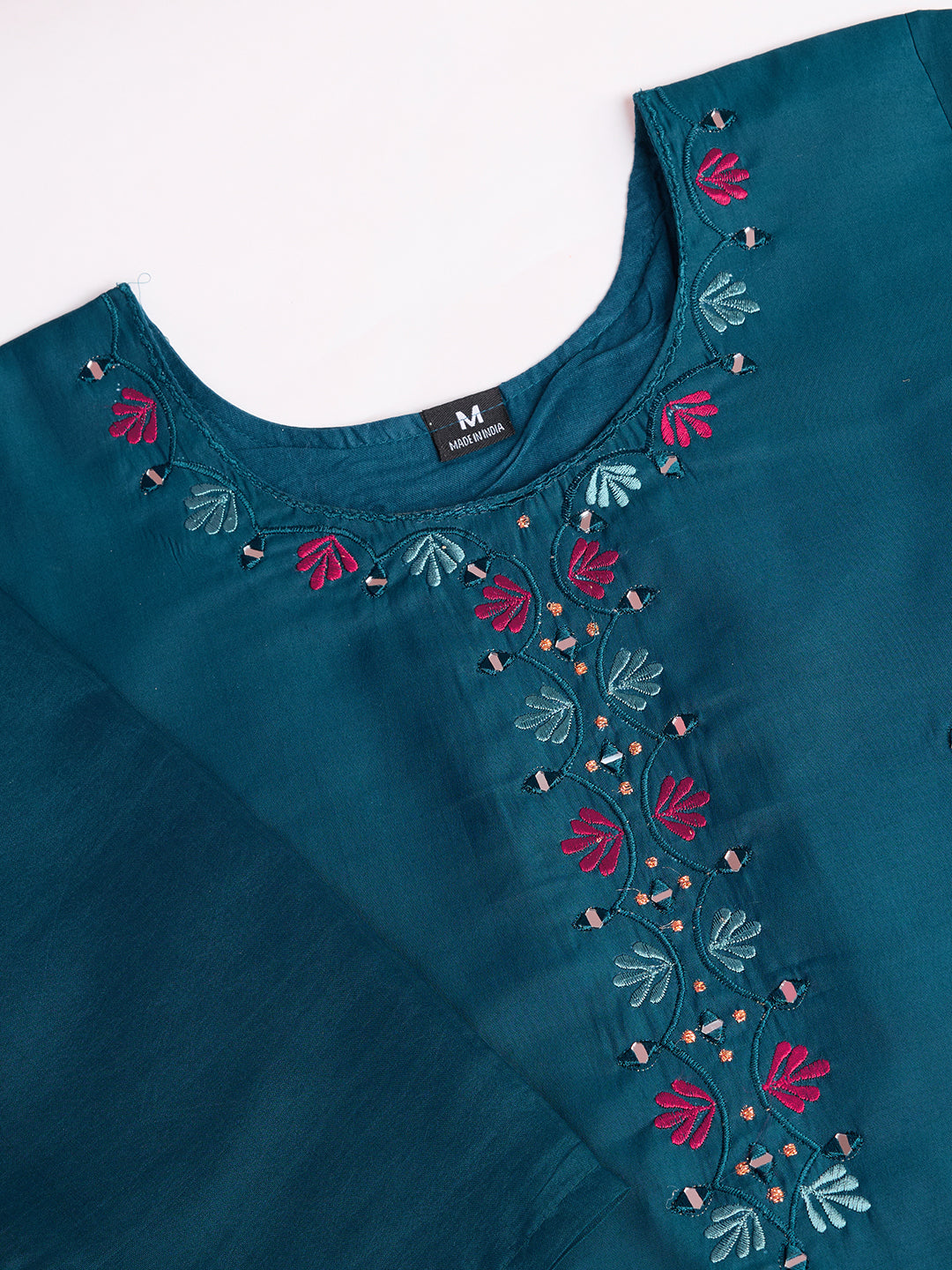 Lorenvalley Rama Chanderi Roman Silk Embroidered with Mirror Work Kurta Set | Grocsy