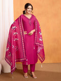 Lorenvalley Magenta Chanderi Roman Silk Embroidered with Mirror Work Kurta Set | Grocsy