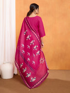 Lorenvalley Magenta Chanderi Roman Silk Embroidered with Mirror Work Kurta Set | Grocsy