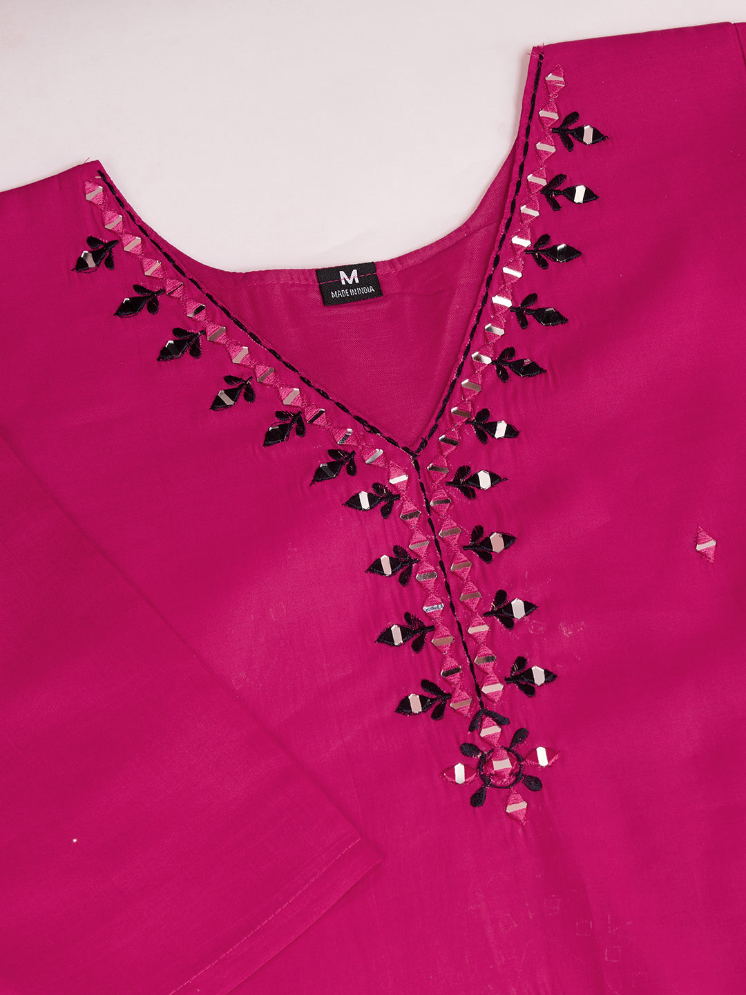 Lorenvalley Magenta Chanderi Roman Silk Embroidered with Mirror Work Kurta Set | Grocsy
