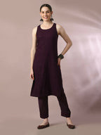 Myshka Women's Magenta Embroidered Cotton Straight Party Kurta Set | Grocsy