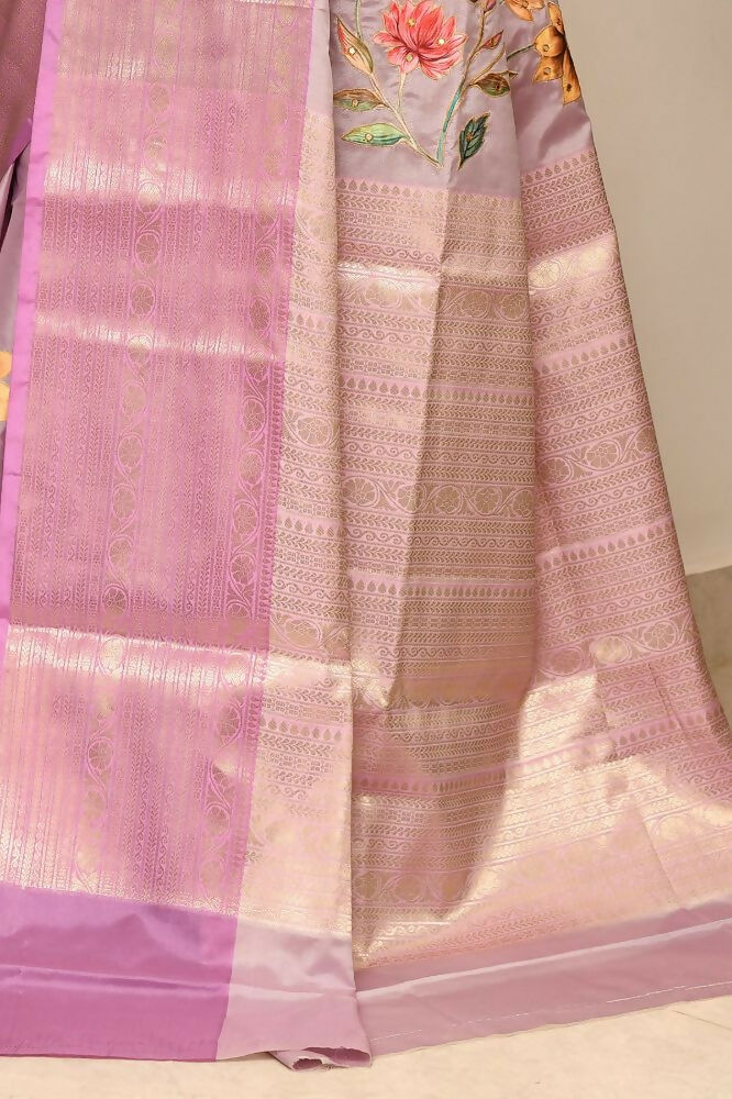 Joban Fashion Lavender Saree Kataan Applick Witch Mirror | Grocsy