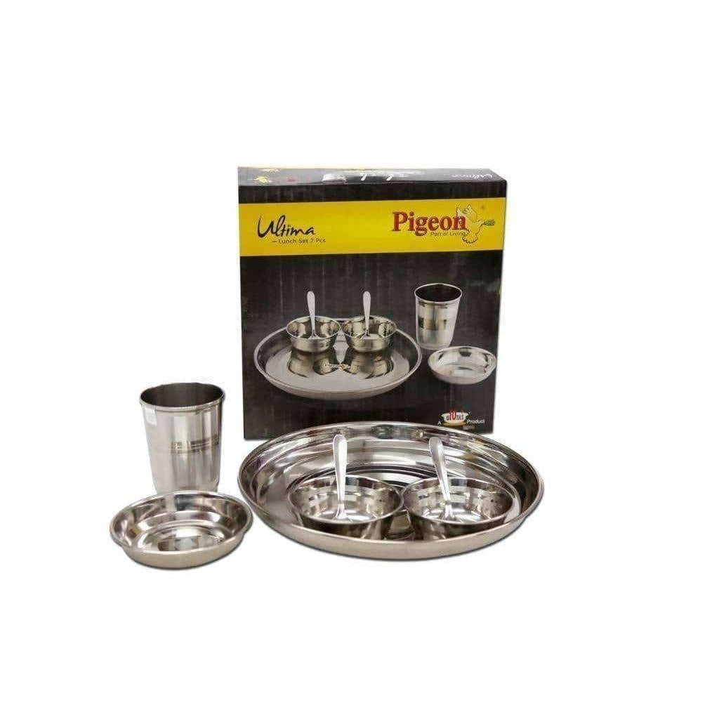 Pigeon Ultimate Lunch Thali Set With Bowls , Glasses and Spoons - 7 Pieces | Grocsy