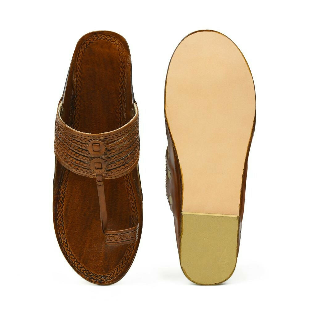 Stepsoft Men'S Brown Kolhapuri Chappal | Handcrafted Leather Slip-On Ethnic Footwear | Grocsy