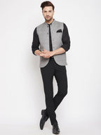 Even Apparels Grey Wool Men Woven Nehru Jacket WL730 | Grocsy