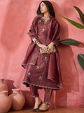 Dwija Fashion Embroidered Kurti With Pant And Duppata Set-Maroon | Grocsy