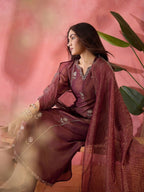 Dwija Fashion Embroidered Kurti With Pant And Duppata Set-Maroon | Grocsy