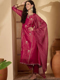 Dwija Fashion Embroidered Kurti With Pant And Duppata Set-Wine | Grocsy