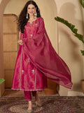 Dwija Fashion Wine Wedding Wear Embroidered Shimmer Silk Kurti With Pant And Dupatta | Grocsy