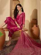 Dwija Fashion Embroidered Kurti With Pant And Duppata Set-Wine | Grocsy