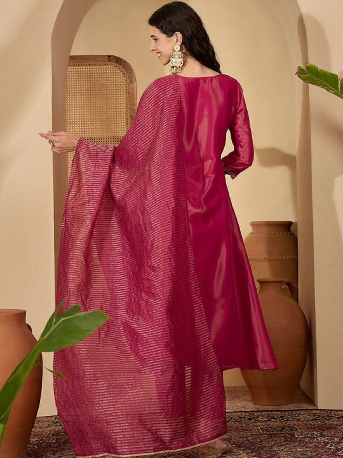 Dwija Fashion Embroidered Kurti With Pant And Duppata Set-Wine | Grocsy