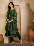 Dwija Fashion Embroidered Kurti With Pant And Duppata Set-Green | Grocsy