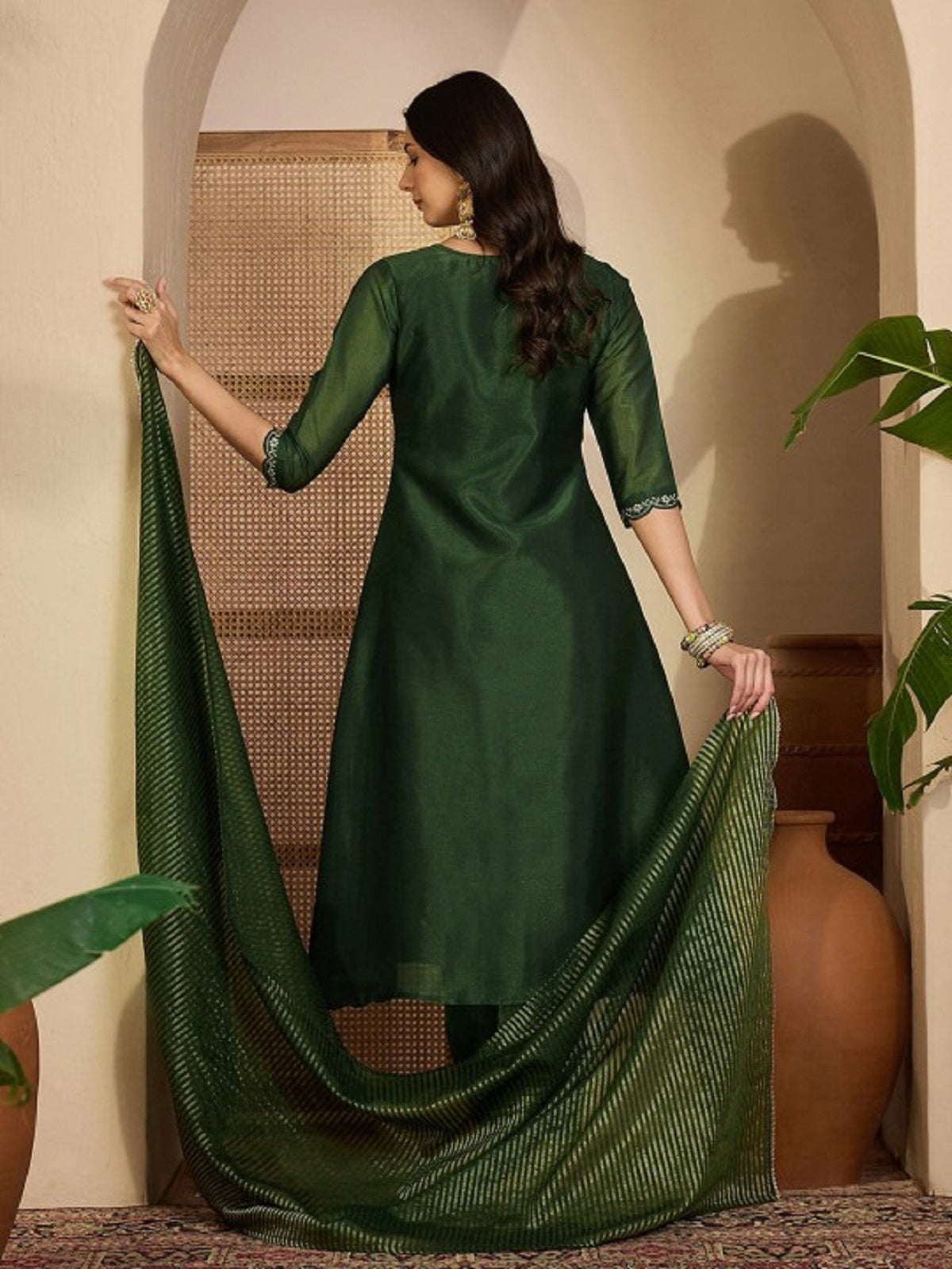 Dwija Fashion Embroidered Kurti With Pant And Duppata Set-Green | Grocsy