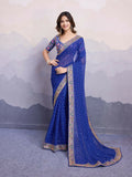 Blue Georgette Bandhani Printed,Embroidery Work Saree - Surkhi | Grocsy