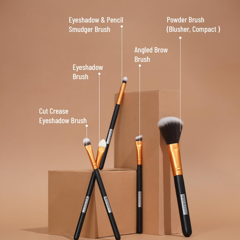 Swiss Beauty Makeup Brushes - Gold | Grocsy