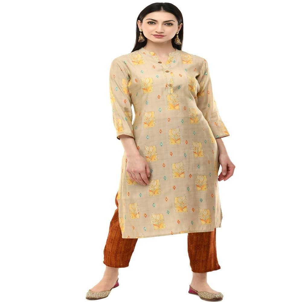 Lagi Women's Orange Printed Straight Kurta & Pant (MC45B) | Grocsy
