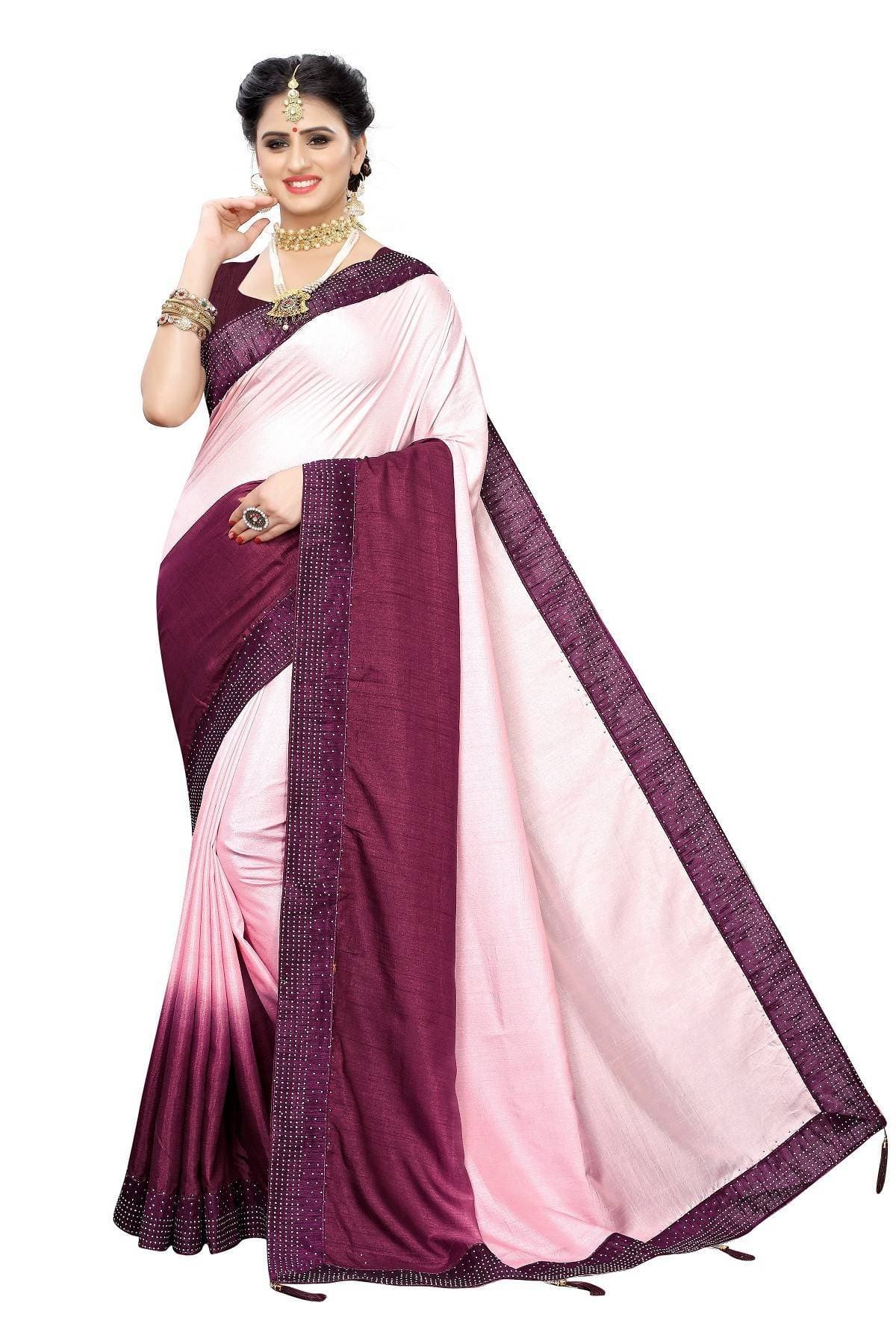 Vamika Wine Red Sana Silk Stone Work Saree | Grocsy