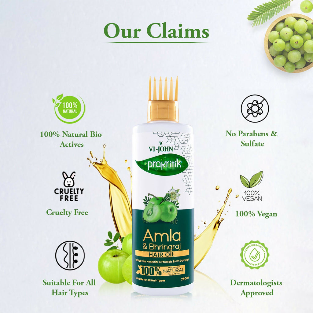 VI-JOHN Prakritik Amla & Bhringraj Hair Oil For premature greying, 100% Natural Bio-Actives | Grocsy