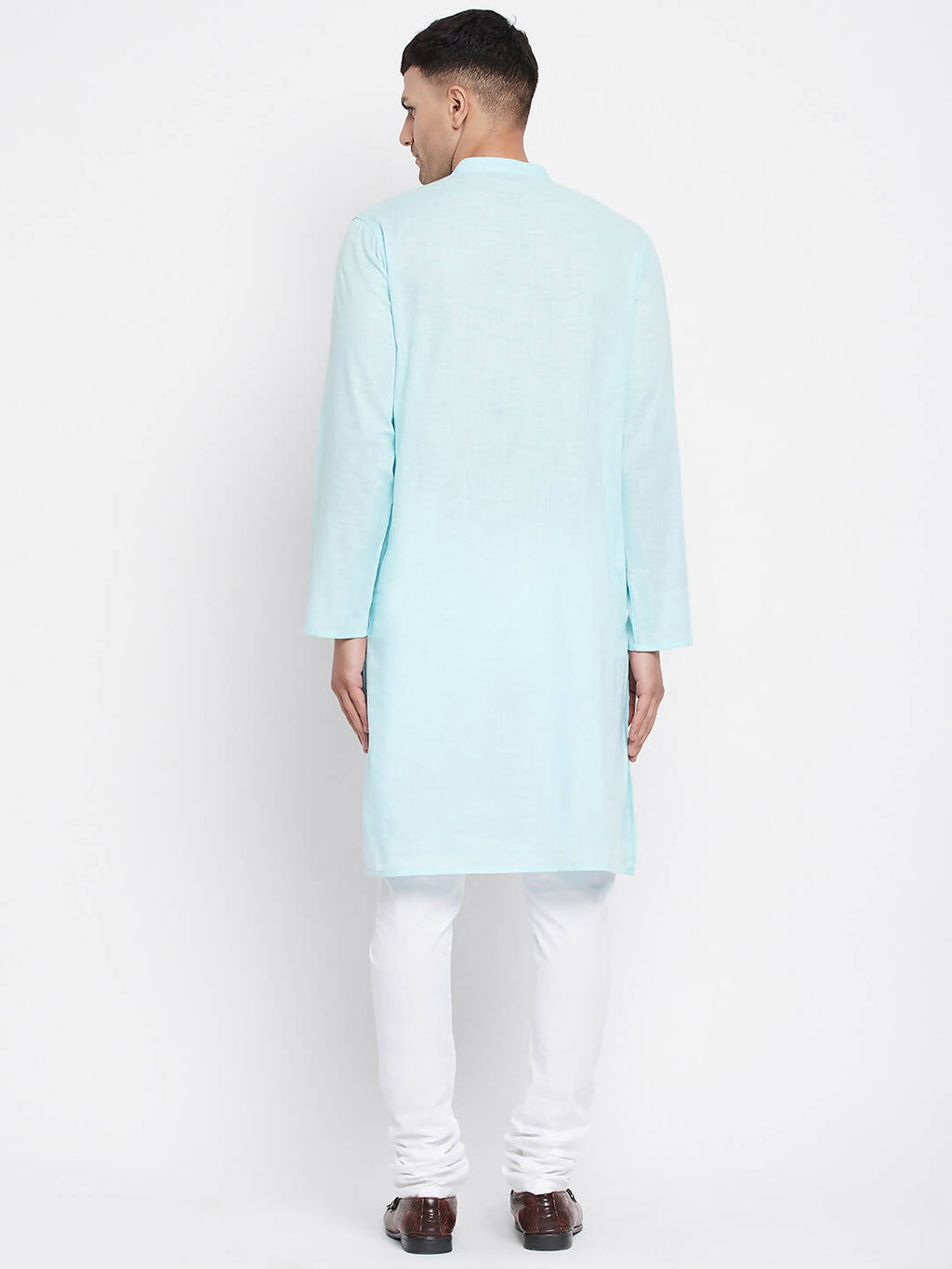 Even Apparels Pure Cotton Blue Color Men's Kurta With Band Collar | Grocsy