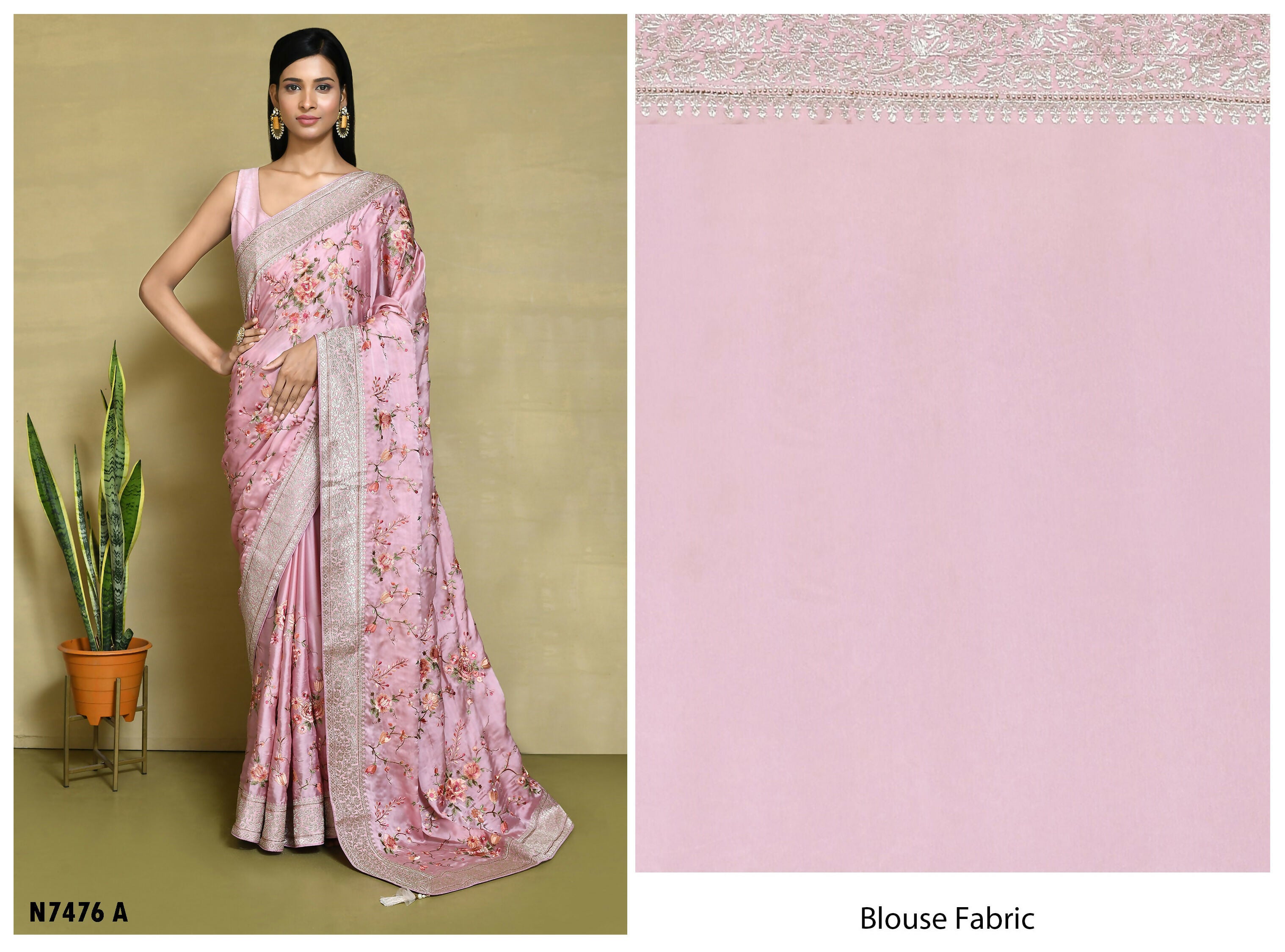 Pink Satin Silk Embroidered With Woven Design Border Festive Saree - Nimaya Denzy | Grocsy