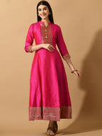 Myshka Women's Pink Silk Festive Anarkali Kurta | Grocsy