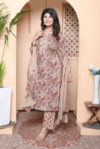 Miravan Womens Multicolor Floral Printed Pure Cotton Kurta And Palazzo With Dupatta Set | Grocsy