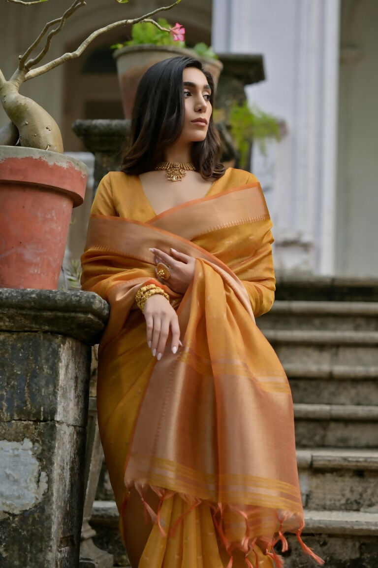 Mustard Kalyani Silk Woven Design Saree - Priyalaxmi | Grocsy
