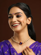 Ruby Raang Blue Meenakari & Pearl Choker | Grocsy