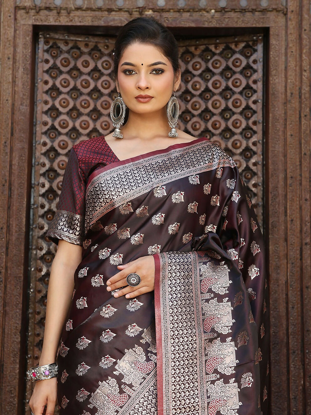 Shree Shyam Fashion Red Silk Saree | Grocsy