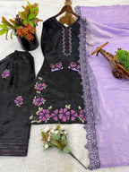 Teeya Creation Women's Fancy Stylish Heavy Embroidery Sequence Work With Rivet Moti Work Lavender Kurta Set | Grocsy