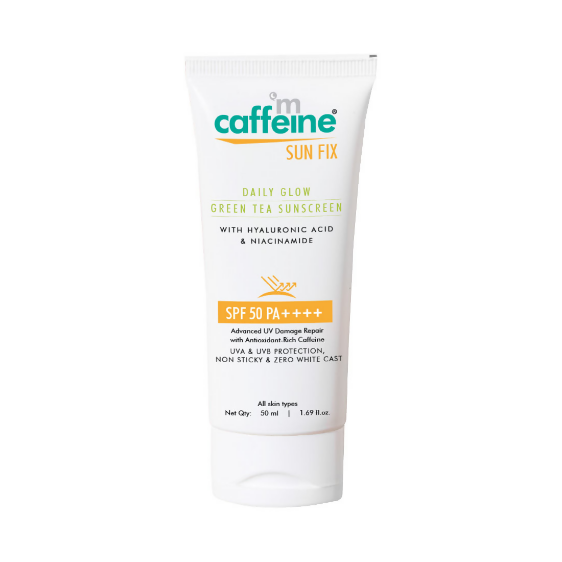 mCaffeine Daily Glow Sunscreen SPF50 PA++++ With Niacinamide & Green Tea | Grocsy