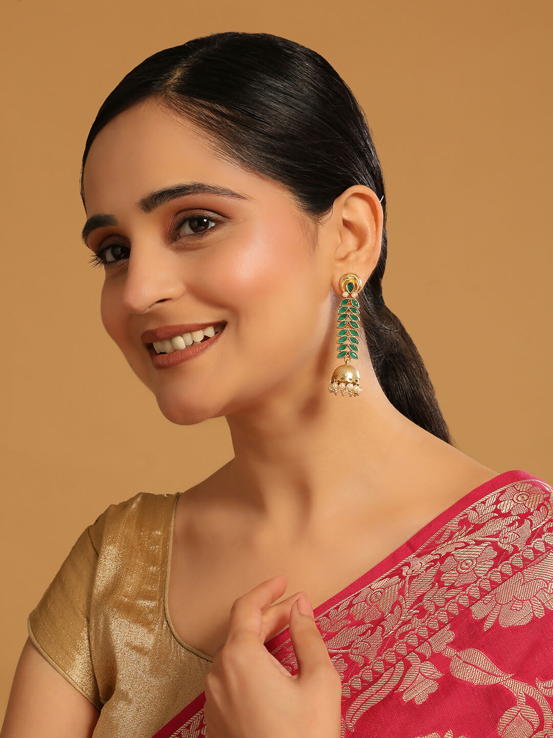 Nuyug 22K Gold Plated Green Fern Earrings | Grocsy