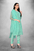 Sky Blue Heavy Organza Silk Embroidered Unstitched Dress Material - Amara | Grocsy