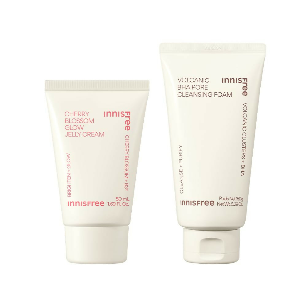 Innisfree Jeju Cherry Blossom Jelly Cream with Niacinamide & Volcanic BHA Pore Cleansing Foam | Grocsy