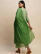 Green Pure Cotton Floral Printed Naira Cut Kurta And Bottom With Dupatta - Akashara | Grocsy