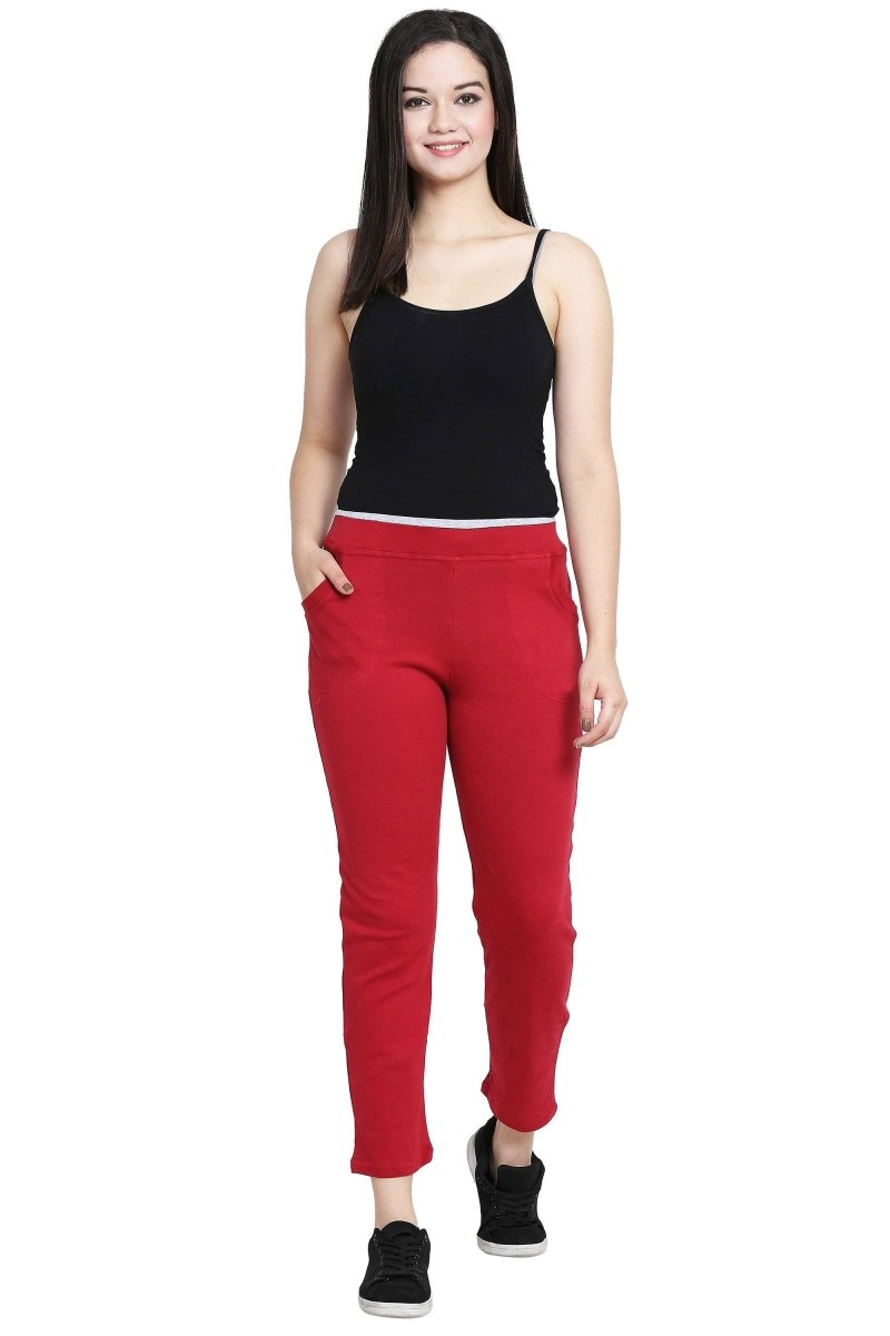 Asmaani Red color Hosiery Lower with Two Side Pockets. | Grocsy