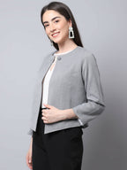 Even Apparels Grey Polywool Open Front Statement Women's Jacket | Grocsy