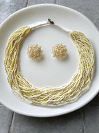 Inhanns Vibrant Handmade 20 Layers Beaded Necklace With Matching Earrings - Cream | Grocsy